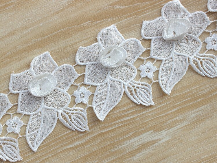 3d flower lace trim ribbon embroidery edge fabric lace sewing craft for diy wedding applique bridal decoration