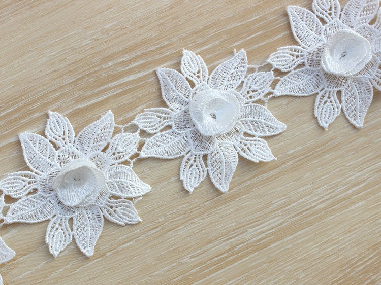 3d flower lace trim ribbon embroidery edge fabric lace sewing craft for diy wedding applique bridal decoration